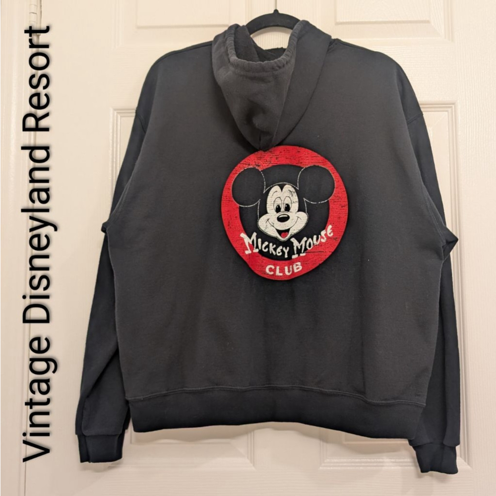 Vintage RARE Exclusive Disneyland Resort Mickey Mouse Club Hoodie L Black Red
